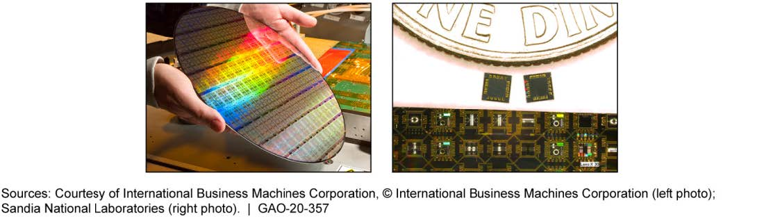 Photos of Microelectronics on a Silicon Wafer and Diced into Individual Parts