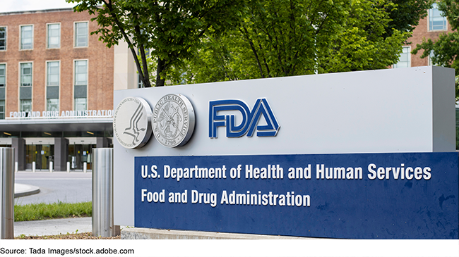 A sign outside the Food and Drug Administrator's headquarters building that says FDA, U.S. Department of Health and Human Services, Food and Drug Administration. A sign outside the Food and Drug Administrator's headquarters building that says FDA, U.S. Department of Health and Human Services, Food and Drug Administration.