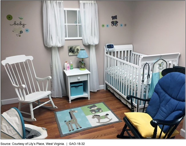 Photo of a nursery room with a crib and rocking chairs.