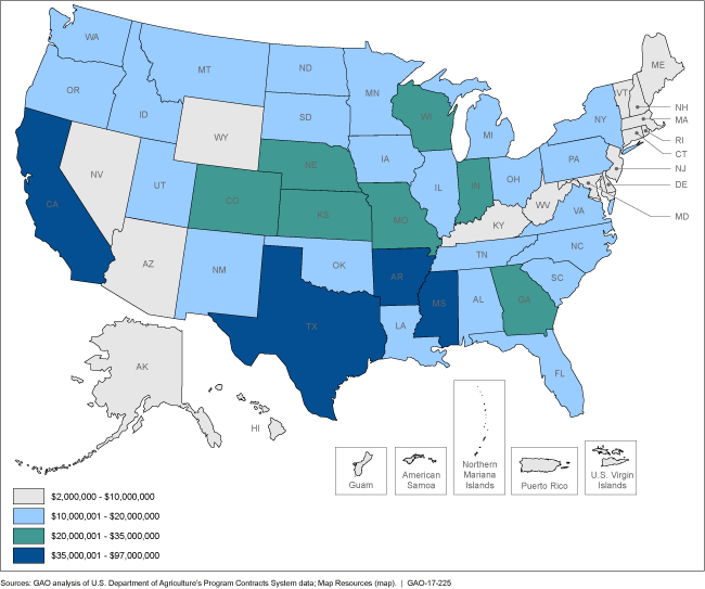 Map of the United States showing how EQIP funds are allocated by state. 
