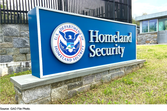 An exterior Department of Homeland Security sign. 