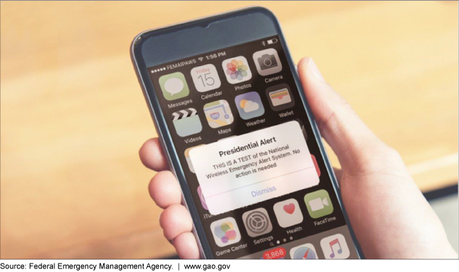 Cell phone showing a test presidential alert on the screen