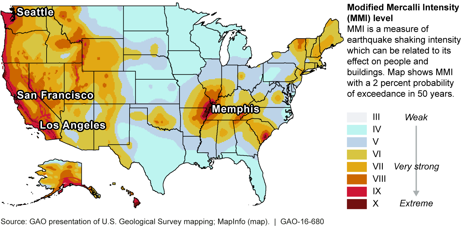 Figure: Select Cities on 2014 Earthquake Shaking Map