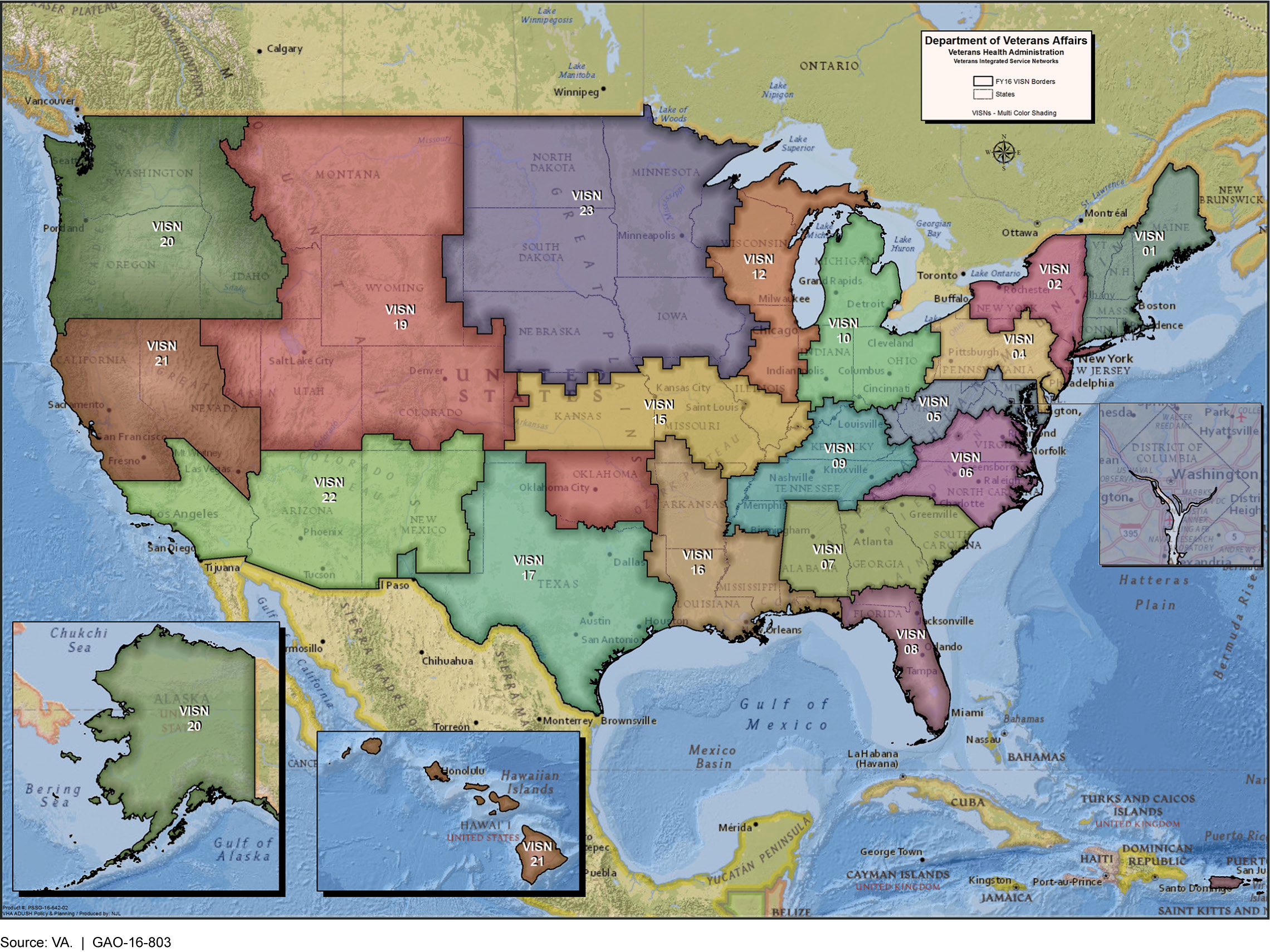 Map showing VHA's realigned regions for health care service delivery.