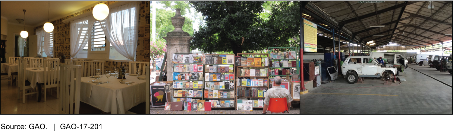 Examples of a Cuban Private Sector Restaurant, Bookseller, and Auto Repair Shop