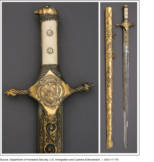 Photo of an ornate sword and its scabbard.