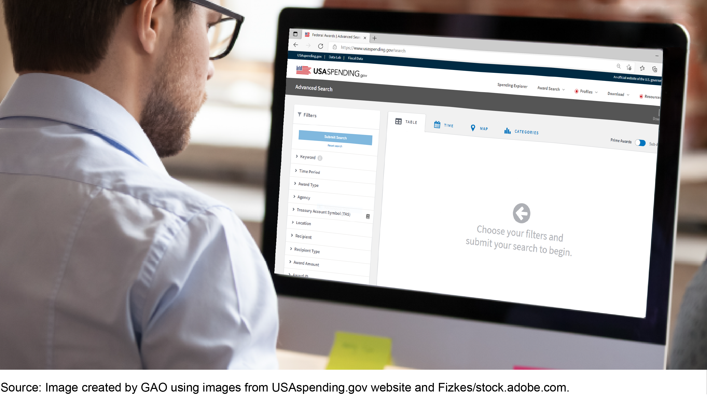 person searching on USAspending.gov