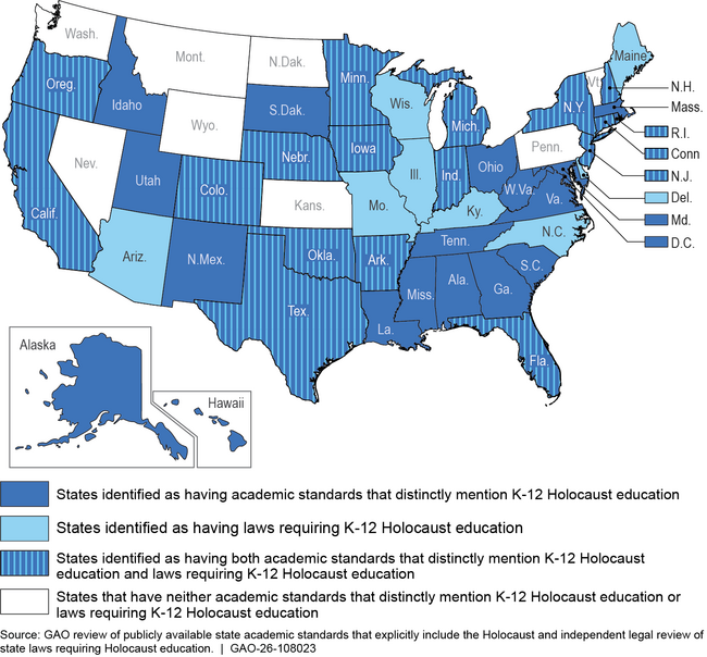 States Identified as Having Academic Standards or Laws Requiring K–12 Holocaust Education