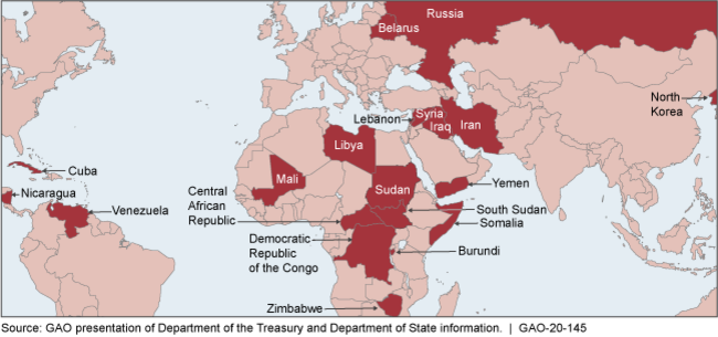 Map with various countries shaded