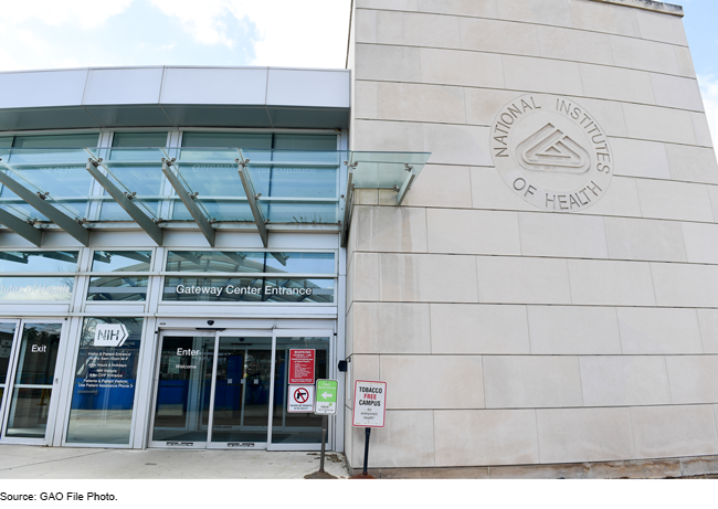 Front entrance of a National Institutes of Health building. 