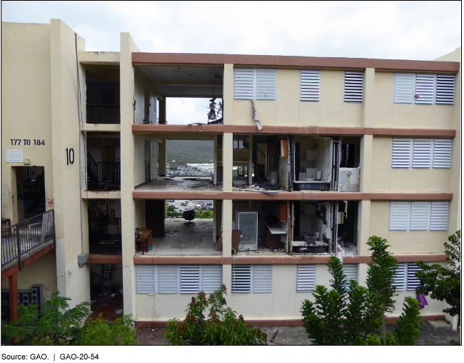 Heavily damaged apartment building