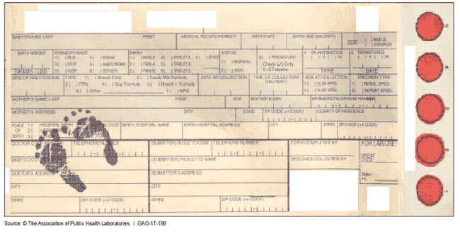 Picture of a sample blood specimen card.