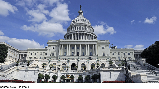 U.S. Capitol building under a bright blue sky. 