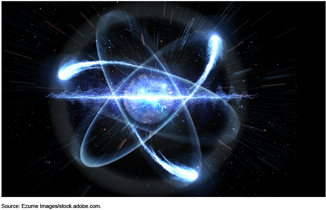 A glowing atom in space. A glowing atom in space.
