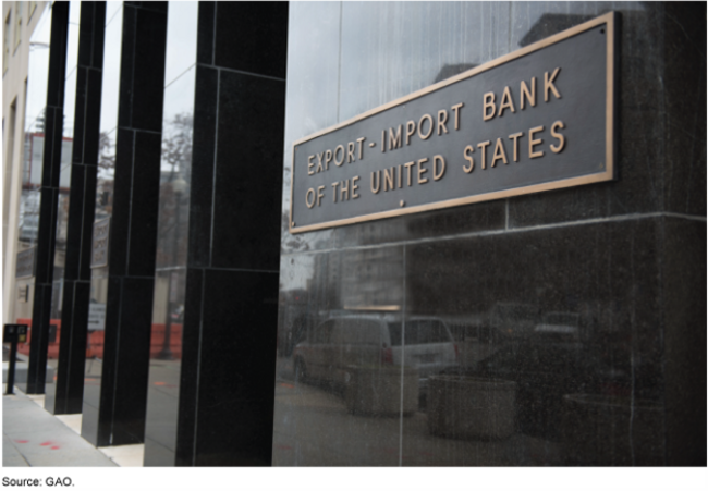 The outside of a building with a sign that says Export-Import Bank of the United States. The outside of a building with a sign that says Export-Import Bank of the United States.