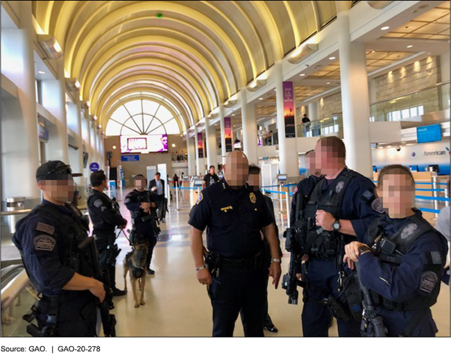 Enhanced Law Enforcement Teams Patrol Public Areas at the Los Angeles International Airport to Provide a Visible Deterrent