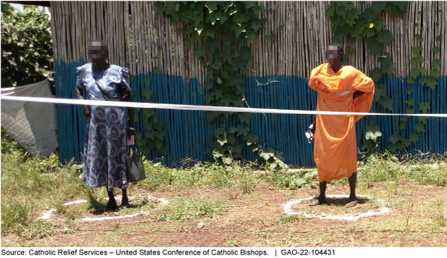 people standing in socially-distanced circles outside