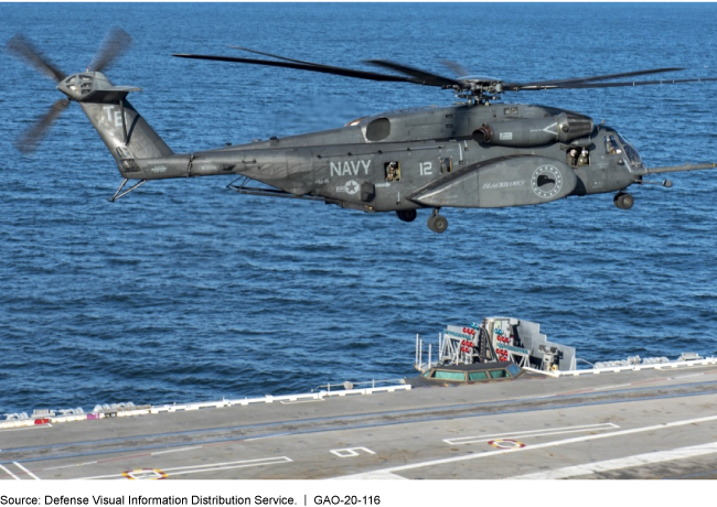 A helicopter hovering over a runway on an aircraft carrier in the ocean