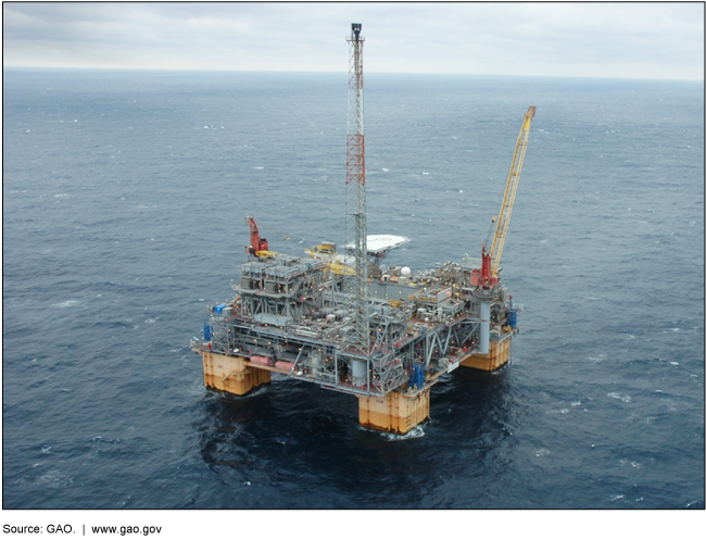 Aerial photo of an offshore oil rig