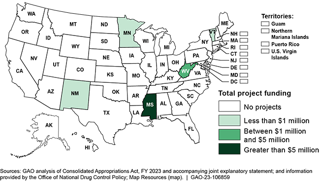 Map of the U.S. color coded to show where funding went by state. 