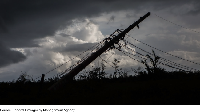 A downed power line from hurricane damage in Puerto Rico