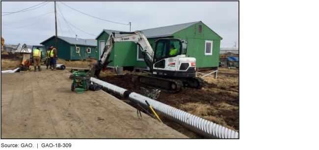 Photograph of construction crew installing drinking water and sewer transmission lines.