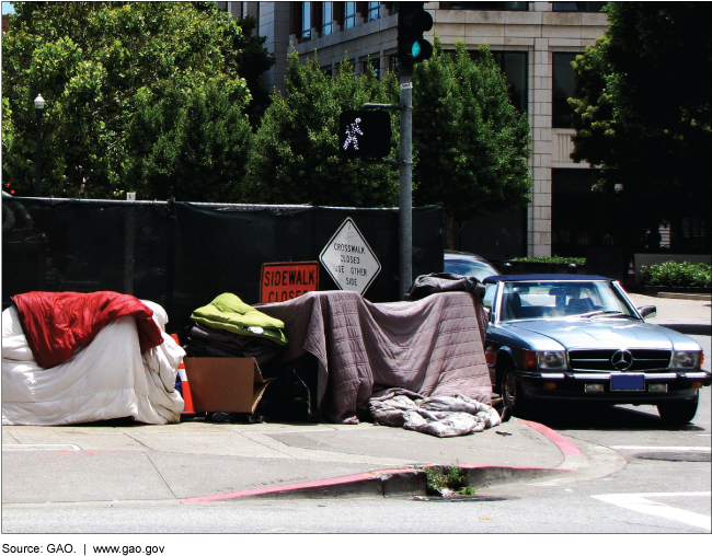 Street corner with blankets and furniture