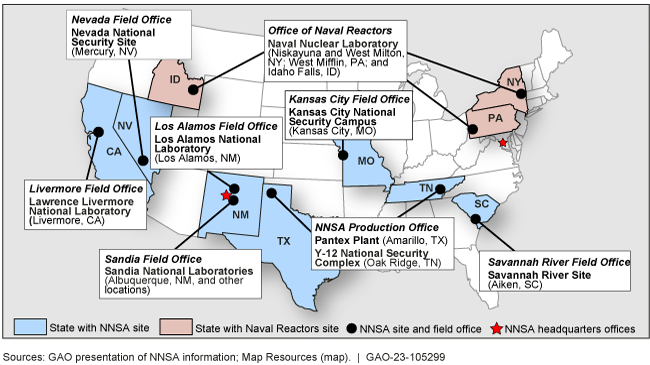 Map of National Nuclear Security Administration locations