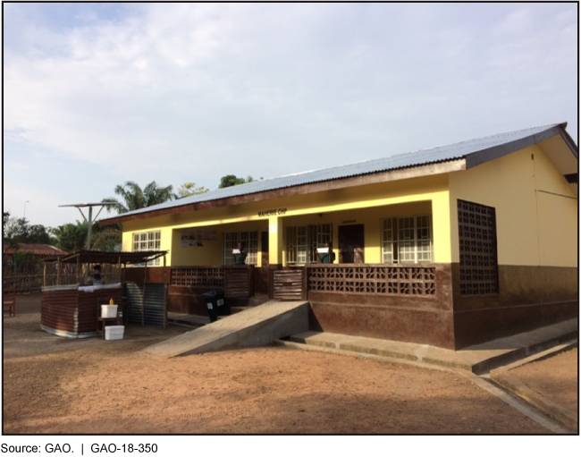 Photo of a one-story building with entry ramp.