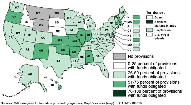 Map of the U.S. color coded to show where funding went by state.