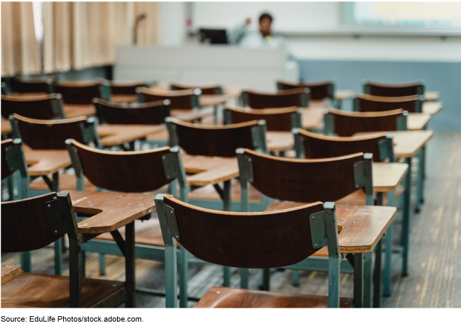 Empty classroom desks