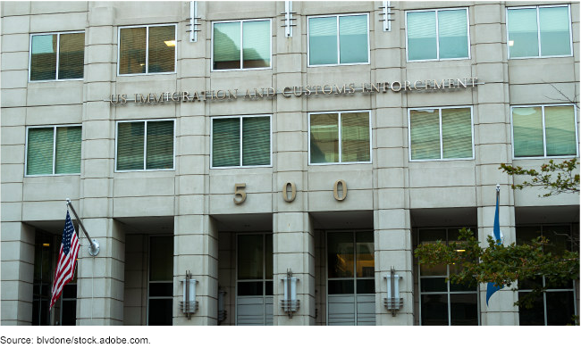 Exterior of the U.S. Immigration and Customs Enforcement headquarters. 