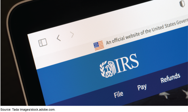 Computer screen showing the IRS website. 