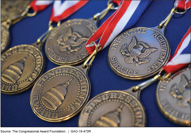Congressional Award Medals arranged on a table