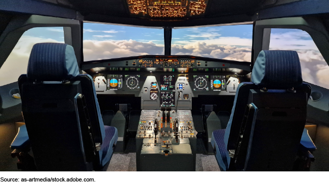 Inside of the cockpit of a flight hydraulic simulator. Inside of the cockpit of a flight hydraulic simulator.