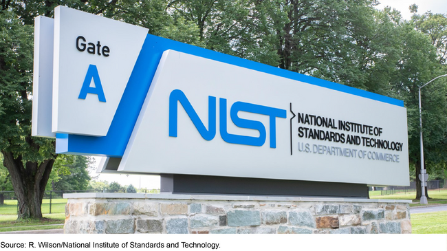 A sign that says: National Institute of Standards and Technology, U.S. Department of Commerce