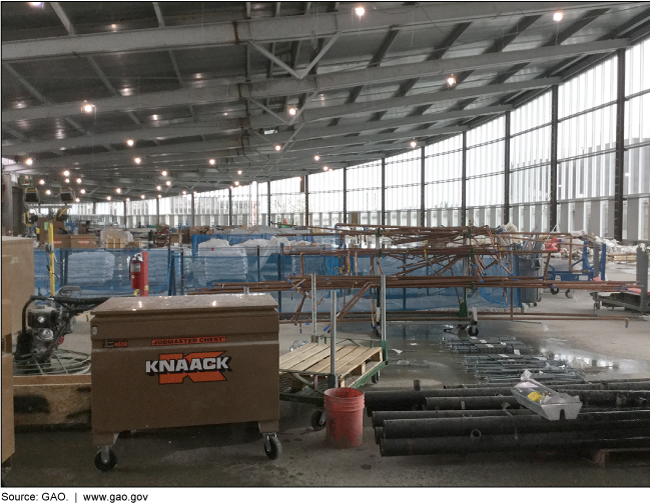 Airport facility full of construction materials