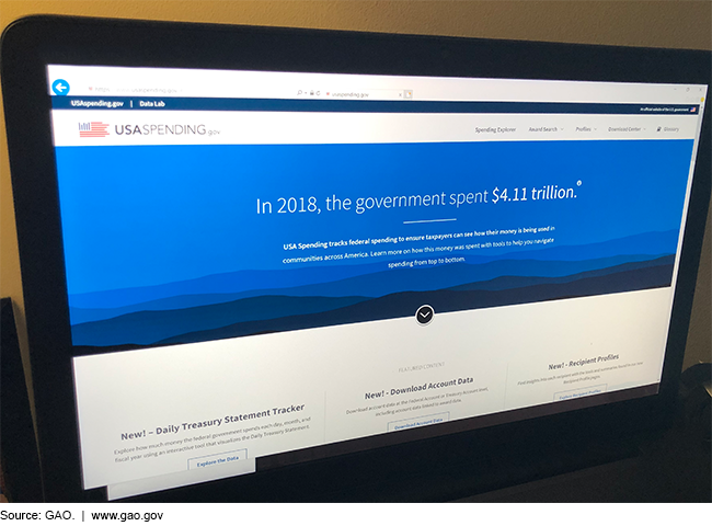 Computer monitor showing USASpending.gov homepage