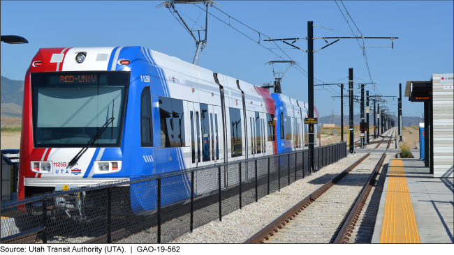 A train pulls into a station