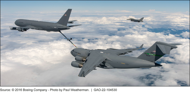 KC-46 Aircraft Using a Boom to Refuel a Receiver Aircraft