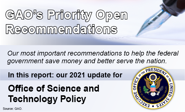 Graphic that says, "GAO's Priority Open Recommendations" and includes the seal of OSTP.