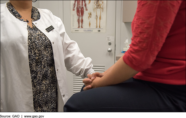 Patient and nurse in a medical facility