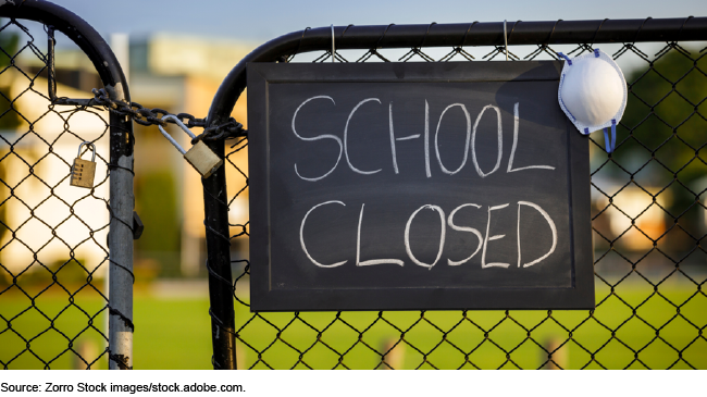 A sign on a school gate that says School Closed.