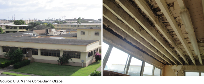 The exterior of a building next to a separate photo of the building's interior.