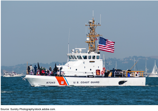 A Coast Guard ship on the water