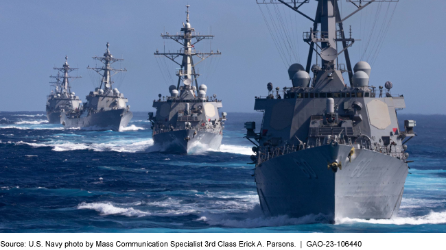 A photo of 4 large Navy ships on the water