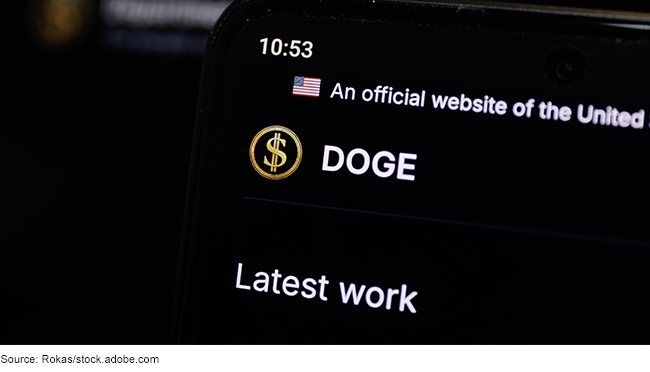 DOGE an official website of the United States government displayed on screen. DOGE an official website of the United States government displayed on screen.