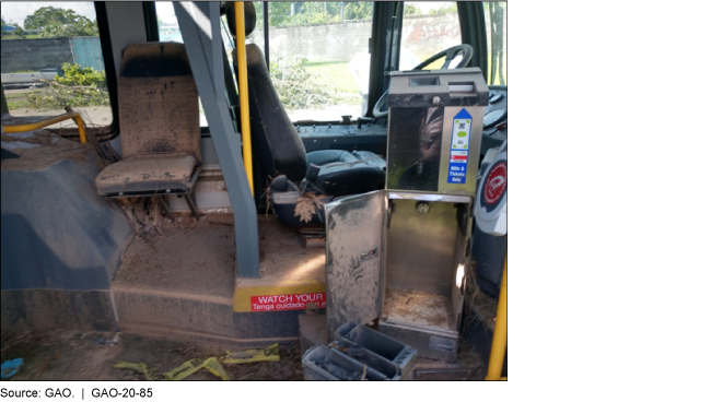 Interior of bus with storm damage