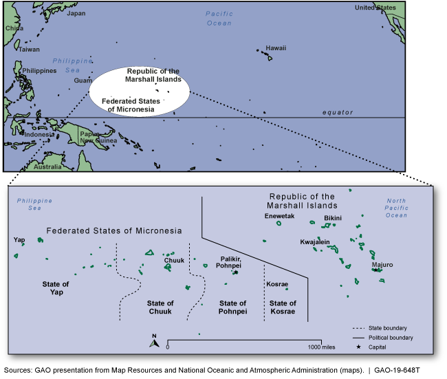 Map showing location of the Federated States of Micronesia and Republic of the Marshall Islands.