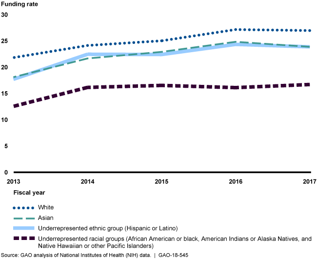 This graphic shows a greater proportion of white applicants receiving funding than other groups.  